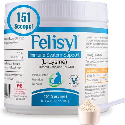 Felisyl L-Lysine Granules for Cats - Immune System Support - Supplement Support for Healthy Tissue, Respiratory, and Vision - Salmon-Flavored - Made in The USA - (1 Pack, Granules (3.5 oz.))