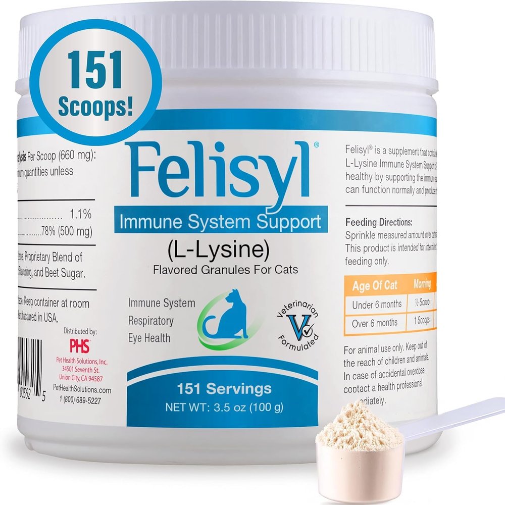 Felisyl L-Lysine Granules for Cats - Immune System Support - Supplement Support for Healthy Tissue, Respiratory, and Vision - Salmon-Flavored - Made in The USA - (1 Pack, Granules (3.5 oz.))