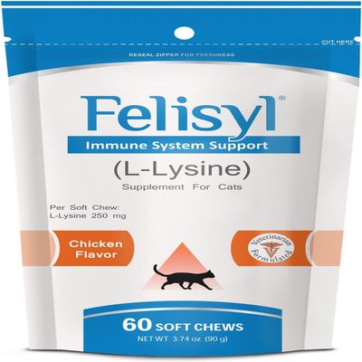 Felisyl L-Lysine Soft Chews for Cats (60 Soft Chews) Supports Immune, Respiratory, and Eye Health. Eases Sneezing, Runny Nose, and Watery Eyes. Tasty Salmon Flavor - Made in The USA