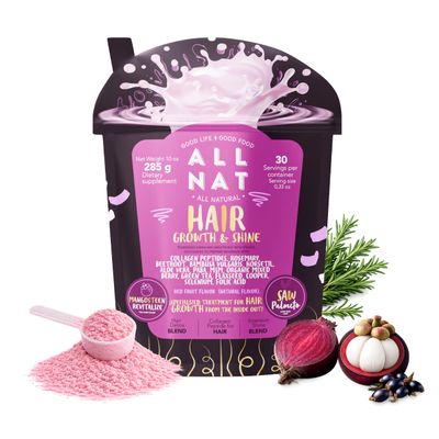 ALL NAT Hair Growth Powder Drink for Women & Men | Supports Stronger, Fuller-Looking Hair Shaker Included| Collagen, Biotin & Botanical Blend Supplement | Vegan, Sugar-Free 300g