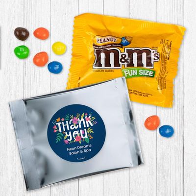 24 Pack Personalized Floral Thank You Party Favor Bags Filled With Milk Chocolate Coated Peanut Minis For Corporate Favors, Event Giveaways, Appreciation Gifts & More