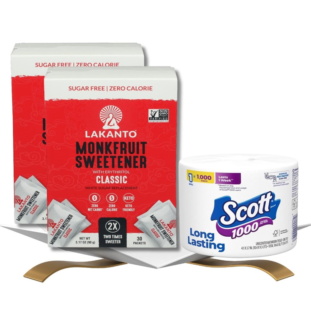 2x Lakanto Sweetener Stick Classic Fruit 3.17 oz Bundle with Toilet Paper Rolls Zero Calorie Monk Fruit Sweetener for Coffee, Tea, and Smoothies with Classic Sugar-Like Taste Gift Set (3 Items)