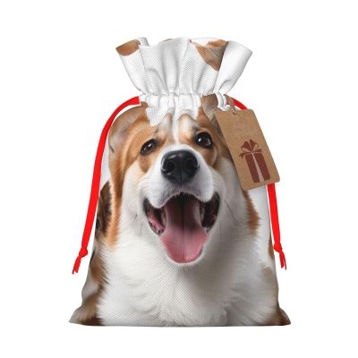 FGjghHFGGDY Christmas Gift Bags Xmas Treat Bags Reusable Christmas Bags for Gifts Dog Sticking out Tongue Gift Bags with Tags Xmas Party Supplies