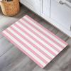 LEQIOLENNG Indoor Door Mat, Pink White Stripe Non Slip Doormat Low Profile Welcome Mat, Classic Geometric Line Soft Entrance Rug for Bedroom Kitchen Bathroom 16"x24" view 2