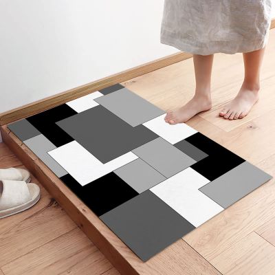 LEQIOLENNG Indoor Door Mat, Grey Art Color Block Grid Non Slip Doormat Low Profile Welcome Mat, Abstract Soft Entrance Rug for Bedroom Kitchen Bathroom 16"x24"