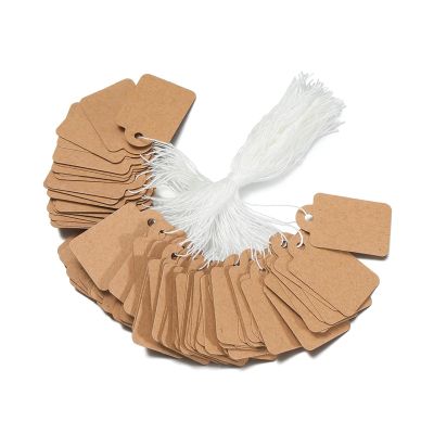 200 Pcs Price Tags with String Attached Kraft Paper Hang Tags for Clothes DIY Crafts Wedding Holiday Small Retail Marking Label(Wooden,30x48mm)
