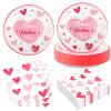 50Pcs Valentine's Day Plates and Napkins Pink Heart Disposable Tableware Galentines Day Plates and Napkins Valentines Day Party Decorations Engagement Wedding Anniversary Party Decorations, Serves 25 view 1