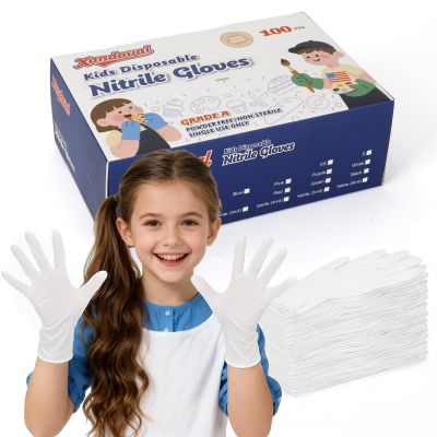 Xandoval Kids Nitrile Gloves for 6-10 Years, 5Mil White Disposable Gloves for Work, Cleaning, Cooking, Gardening, Painting, Latex-Free and Powder-Free (S,100PCS)