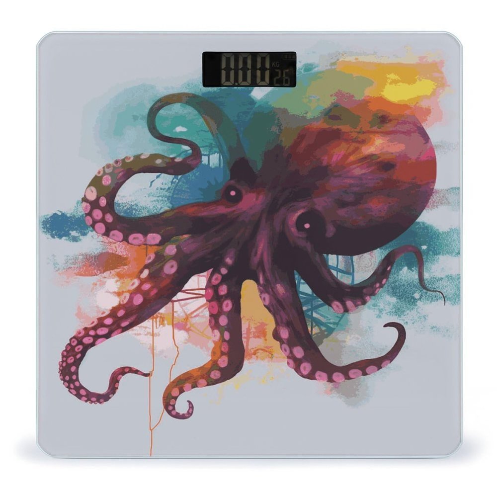 Abstract Colorful Octopus Weight Scale Digital Electronic Scales Bathroom Scale, Larg LCD Backlight Display, High Precision Measurements,Tempered Glass