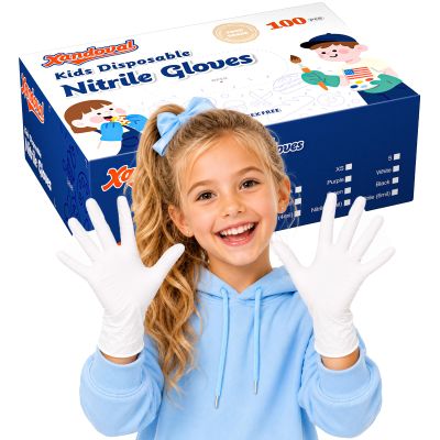 Xandoval Kids Disposable Gloves, 5-Mil Safe White Nitrile, XS, 100Ct
