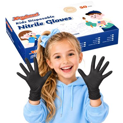 Xandoval Kids Disposable Gloves, 5-Mil Safe Black Nitrile, XS, 50Ct