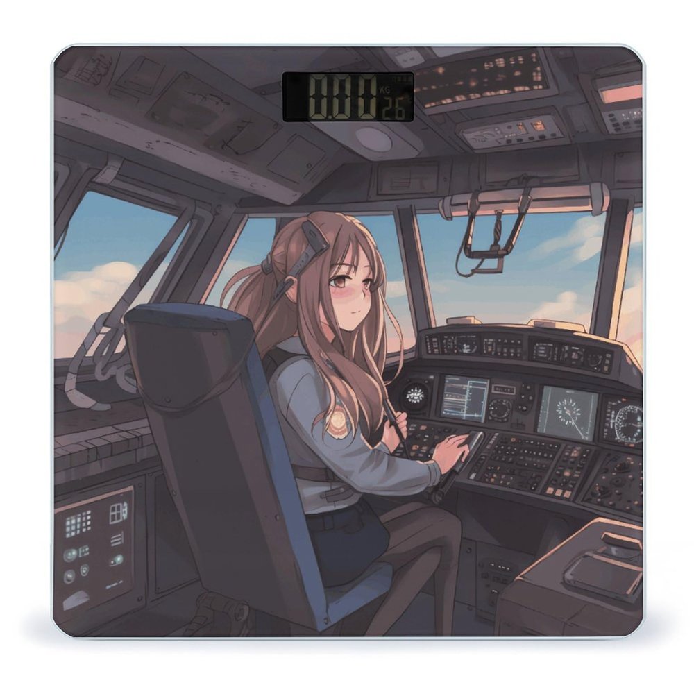 Airplane Cockpit Weight Scale Digital Electronic Scales Bathroom Scale, Larg LCD Backlight Display, High Precision Measurements,Tempered Glass