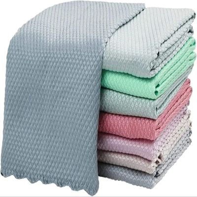 10 Pcs Microfiber Fish Scale Kitchen Cloths - Lint-Free for Dishwashing, Table/Glass Wiping & Polishing(30x30cm Mixed Color)