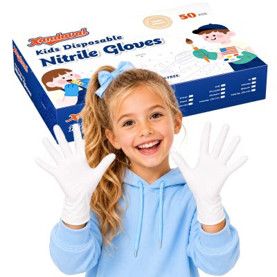 Xandoval Kids Disposable Gloves, 5-Mil Safe White Nitrile, Small, 50Ct