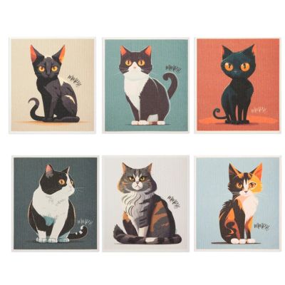 6PCS Kitchen Dish Towels - Absorbent Swedish Style, Soft Non-Woven Cloths for Washing Dishes & Cleaning(Older Cats)