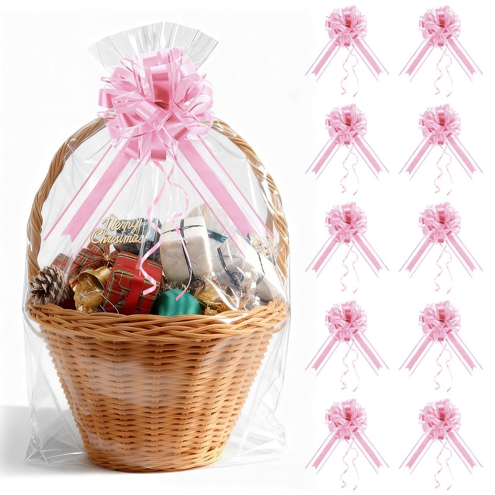 10 Pack Pull Bows,9.5" / 24cm Large Bow for Gift Wrapping,Party Wedding Ribbon Bows for Wrapping Boxes or Flower Decorations, Gift Decorations (Matter Pink)
