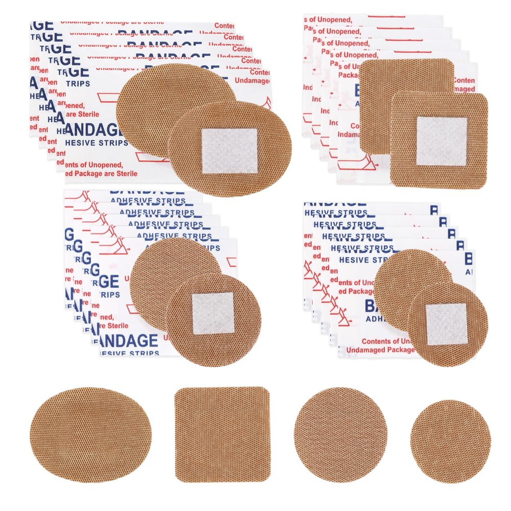200pcs Small Bandages for Face, 4 Sizes Round Circle & Oval & Square Fabric Breathable Spot Adhesive Bandages Dot Plasters for First-Aid Tiny Scrapes Wound Protection Supplies
