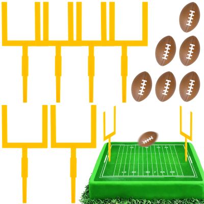 12 Pieces Football Cake Decorations Set with Cake Goal Post Topper Mini Football for Sports Theme Party Decoration Supplies