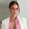SODQW Office-Siren Blue Light Glasses for Women, Rectangle Frame, Y2K Small Eyewear, Anti Eyestrain Computer Glasses view 3