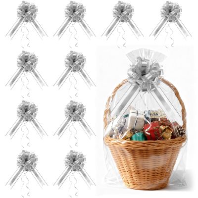 10 Pieces Large Christmas Bows Decor for Gift Wrapping, Christmas Tree Presents wrap Pull Bows for Wedding car Decorations and Wreaths (Silver B)