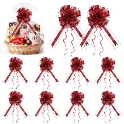 10 Piece Pull Gift Bows,24cm/9.45" x 40cm/15.75" Christmas Bows for Gift Wrapping,Birthday Bow for Presents BasketsBig Bow for Car (Color - V)