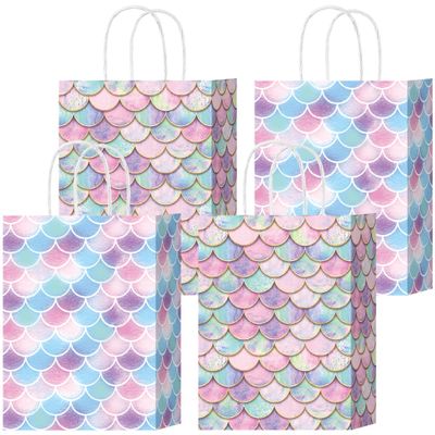 W WINTMING 20Pcs Mermaid Scale Gift Bag Colorful Fish Scale Paper Bags Mermaid Party Favor Bags Scale Goodie Bags with Handles for Birthday Wedding Party Decoration (Pink)