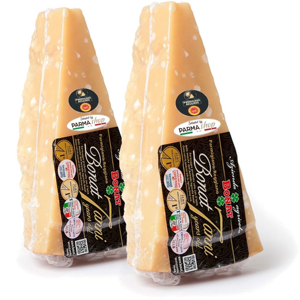 Selected by PARMAshop Parmigiano Reggiano DOP, 7-Year Aged Bonat Hard Cheese, 2.2 Pounds, Nutty and Sharp Flavor, Italian Crafted