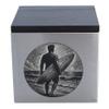 Adult Size Surfer Memorial Urn Stainless Steel with Wood Lid, Engraved Surfer at Shore, Top-Opening, Optional Custom Name Plaque (Plaque/No) view 2