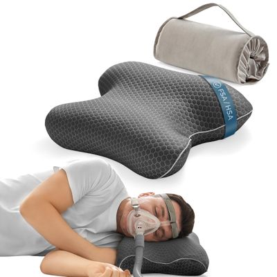 Joynox HSA/FSA Camping Pillow Memory Foam CPAP Pillows, Small Travel Pillow for All CPAP Users with Cooling & Washable Cover, Packable Neck Pillow for Backpacking Camping Hotel