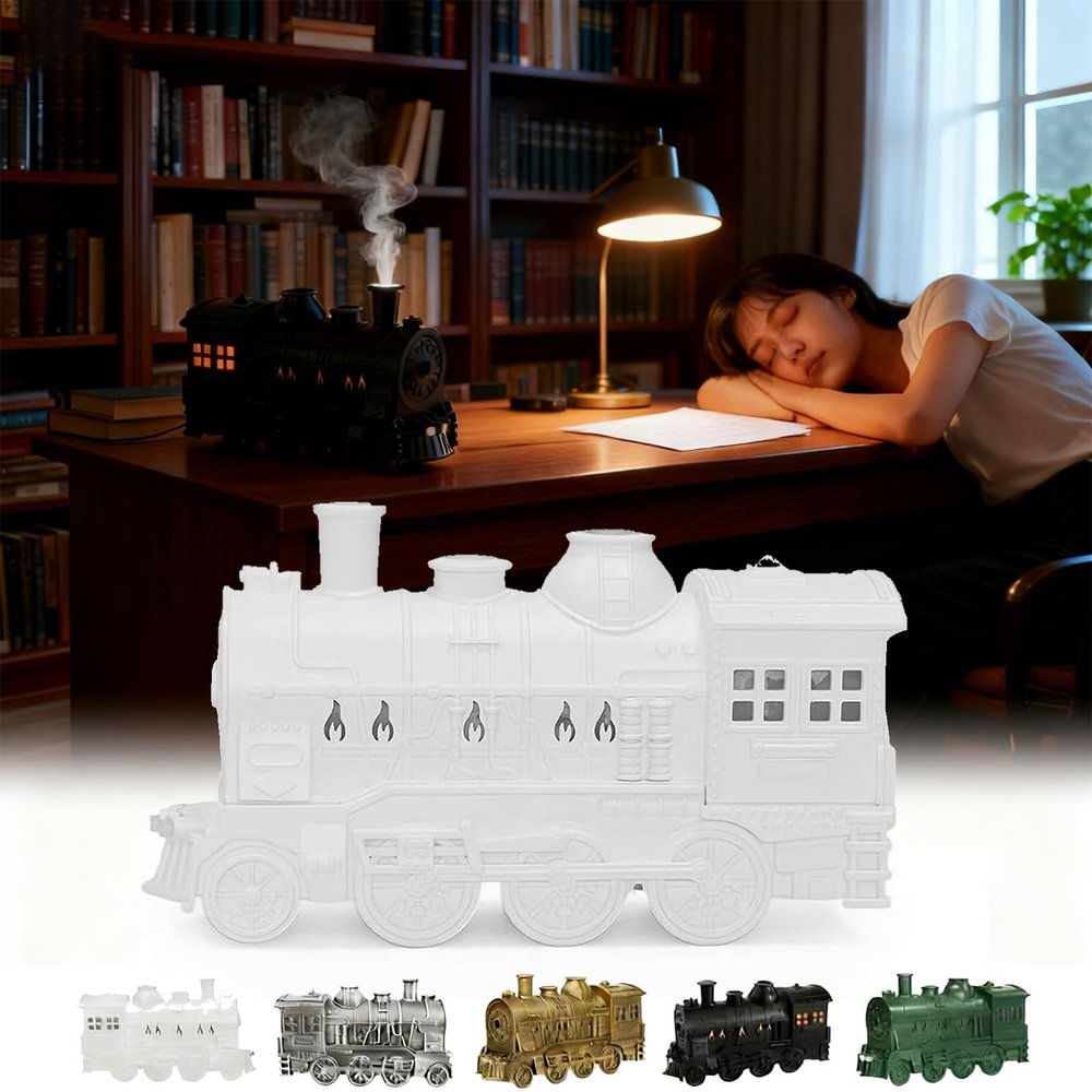 2026 New Train Diffuser, 300ml Train Essential Oil Diffuser Aromatherapy Humidifier with Dual-Color LED Light, Ultrasonic Cool Mist, Quiet Auto Shut-Off Steam for Home & Office (White, Basic)
