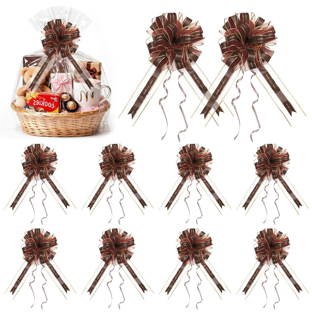 10 Piece Pull Gift Bows,24cm/9.45" x 40cm/15.75" Christmas Bows for Gift Wrapping,Birthday Bow for Presents BasketsBig Bow for Car (Color - S)
