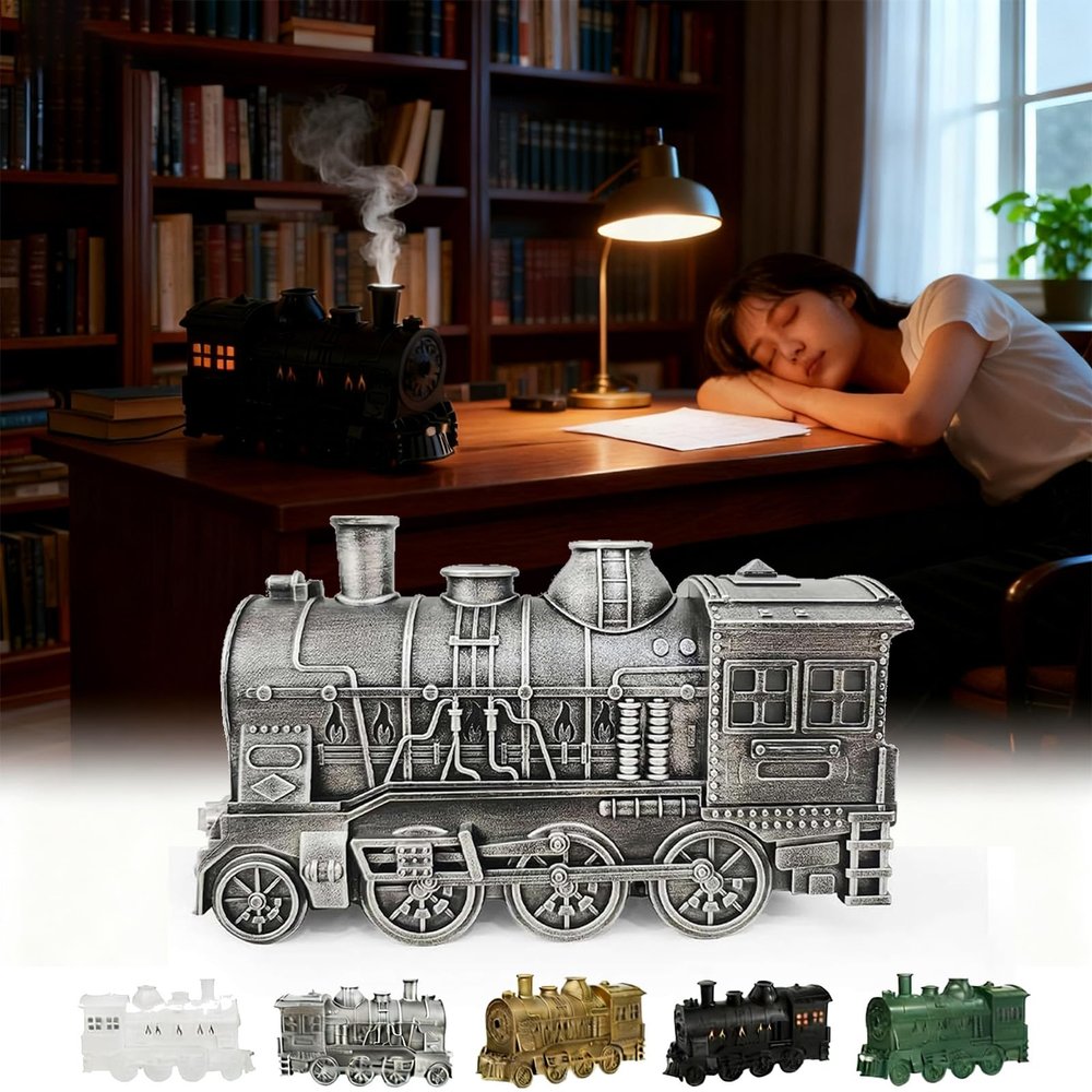 2026 New Train Diffuser, 300ml Train Essential Oil Diffuser Aromatherapy Humidifier with Dual-Color LED Light, Ultrasonic Cool Mist, Quiet Auto Shut-Off Steam for Home & Office (Silver, Basic)