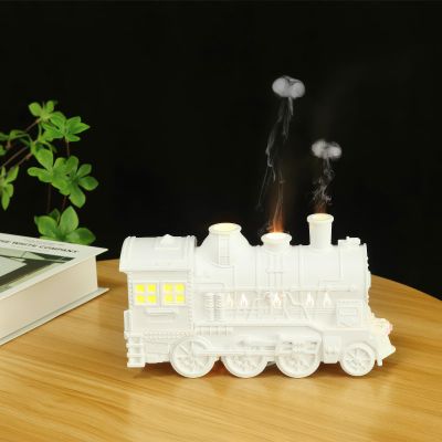 300ml Vintage Steam Train Essential Oil Diffuser, Aromatherapy Humidifier with Dual-Color LED Light, Auto Shut-Off, Ultra-Quiet Cool Mist for Bedroom, Office, & Christmas Train Diffuser Decor (White)