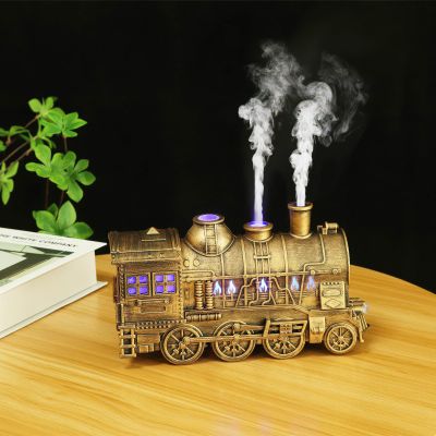 300ml Vintage Steam Train Essential Oil Diffuser, Aromatherapy Humidifier with Dual-Color LED Light, Auto Shut-Off, Ultra-Quiet Cool Mist for Bedroom, Office, & Christmas Train Diffuser Decor (Bronze)