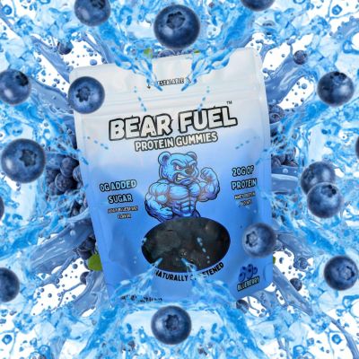 Bear Fuel Protein Gummies 20g Protein Candy Snack High Protein, Zero Sugar, Naturally Sweetened Gummy Bears Fruit Variety (3, Blueberry)