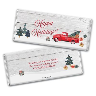 100 Pack Personalized Happy Holidays Chocolate Bar Wrappers For DIY Holiday Party Favors, Stocking Stuffers, Seasonal Giveaways, Festive Christmas Gifts & More (Candy Not Included) - Red Truck
