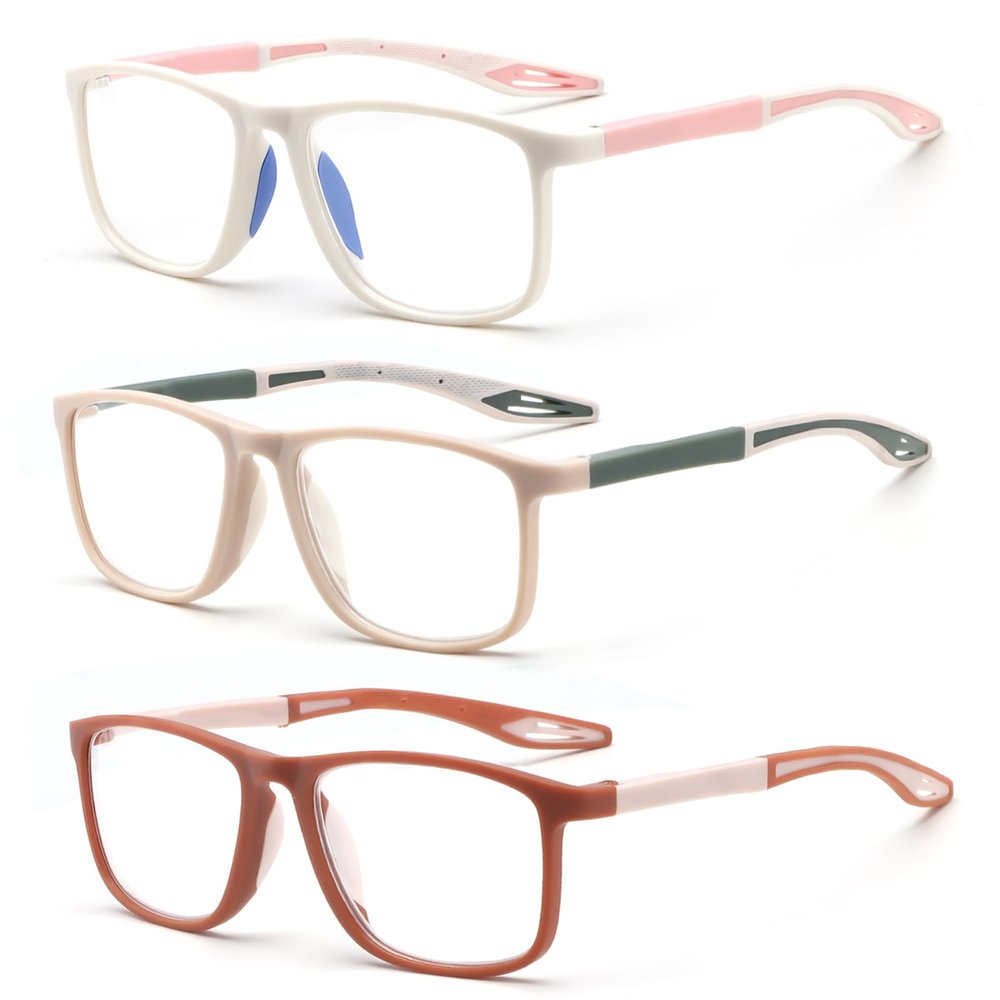BLOEXCLU 3 Pack Reading Glasses for Men Sports Style Blue Light Blocking Readers with Spring Hinge Women Eyeglasses (3 Mixed Color, 4, x)