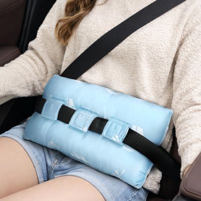 supregear Abdominal Seatbelt Pillow, Soft Smooth Cover Seatbelt Cushion with Hot/Cold Pack Pocket for Gentle Comfort and Pressure Relief During Travel or Recovery (Blue Monstera Pattern)