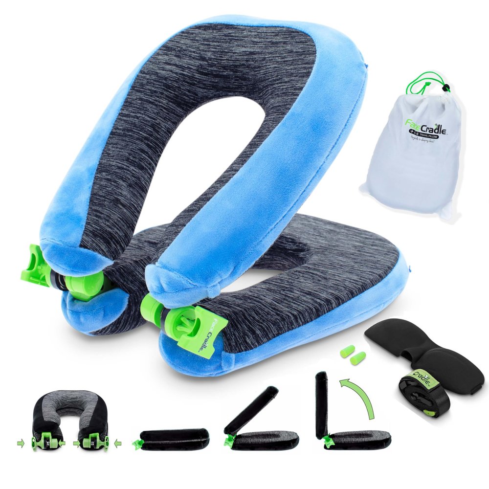 FaceCradle Adjust Your to Many Comfort Positions. The Springs Inside Provide Support. Attach the Harness to the seat, Adjust to Your Most Comfortable Position, Sleep for Hours. (Blue-Grey)