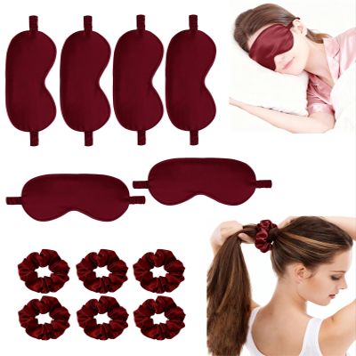 12Pcs Silk Sleep Masks Satin Eye Mask Silky Eyes Cover Blindfold Eyeshade Hair Ties Scrunchy Travel Bridesmaids Gifts