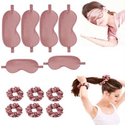 12Pcs Silk Sleep Masks Satin Eye Mask Silky Eyes Cover Blindfold Eyeshade Hair Ties Scrunchy Travel Bridesmaids Gifts
