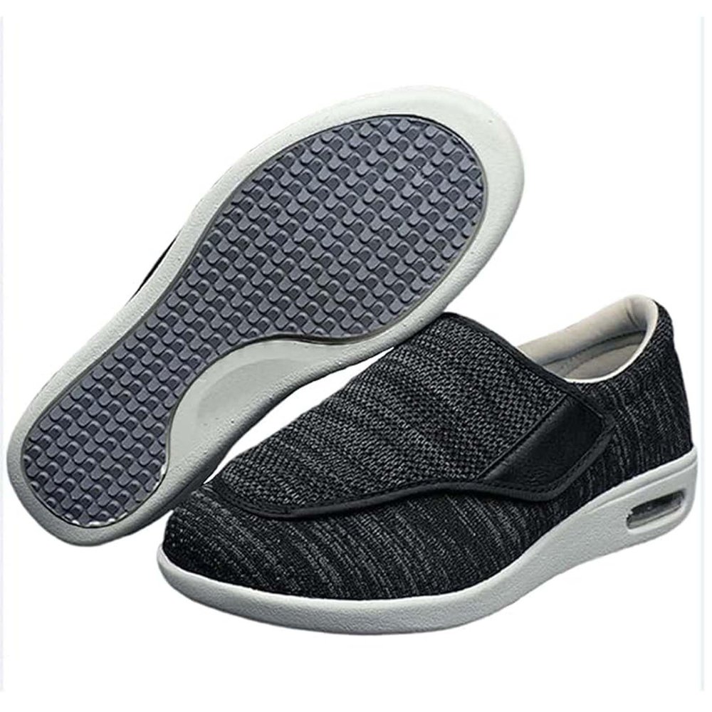 Wide Width Diabetic Shoes, Comfortable Footwear for Elderly, Breathable Walking Sneakers, Adjustable Shoes for Swollen Feet, Edema, Arthritis, Foot Conditions Black Gray