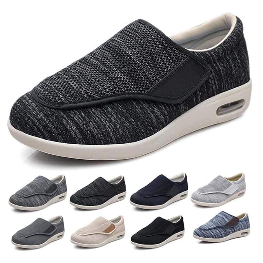 Extra Width Diabetic Shoes, Lightweight Walking Shoes, Adjustable Breathable Non-Slip Sneakers with Air Cushion, for Swollen Feet, Edema Dark Gray