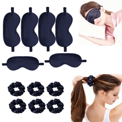 12Pcs Silk Sleep Masks Satin Eye Mask Silky Eyes Cover Blindfold Eyeshade Hair Ties Scrunchy Travel Bridesmaids Gifts