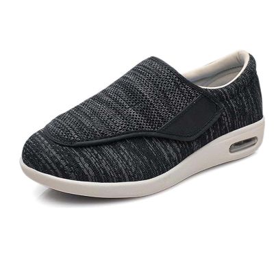 Diabetic Shoes for Elderly, Wide Width Walking Shoes with Arch Support, Adjustable Closure Comfort Footwear, Ideal for Swollen Feet and Foot Care Black Gray
