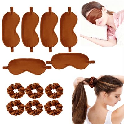 12Pcs Silk Sleep Masks Satin Eye Mask Silky Eyes Cover Blindfold Eyeshade Hair Ties Scrunchy Travel Bridesmaids Gifts