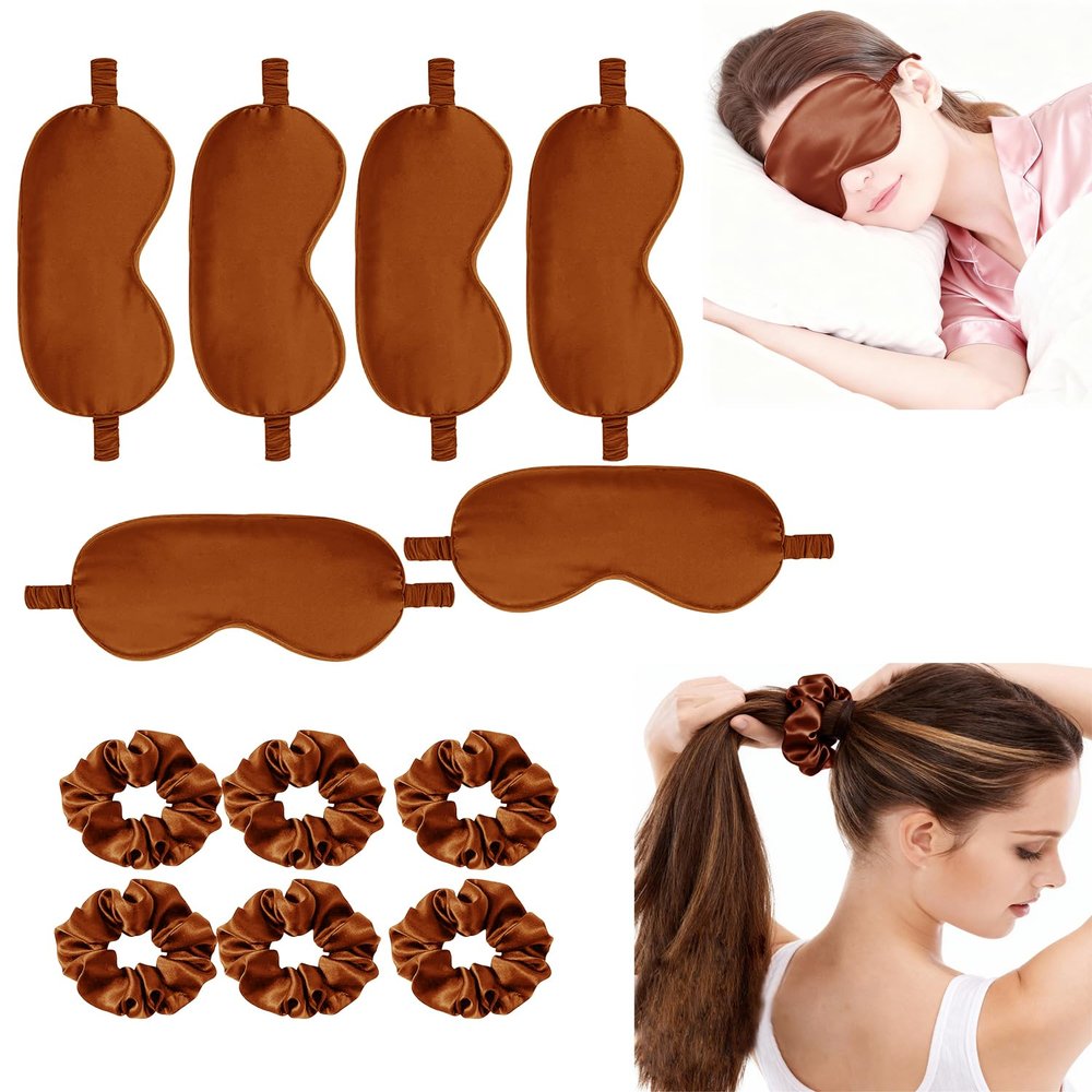 12Pcs Silk Sleep Masks Satin Eye Mask Silky Eyes Cover Blindfold Eyeshade Hair Ties Scrunchy Travel Bridesmaids Gifts