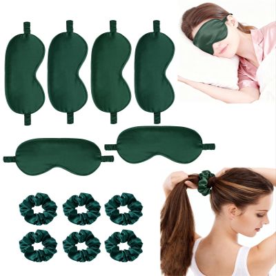 12Pcs Silk Sleep Masks Satin Eye Mask Silky Eyes Cover Blindfold Eyeshade Hair Ties Scrunchy Travel Bridesmaids Gifts