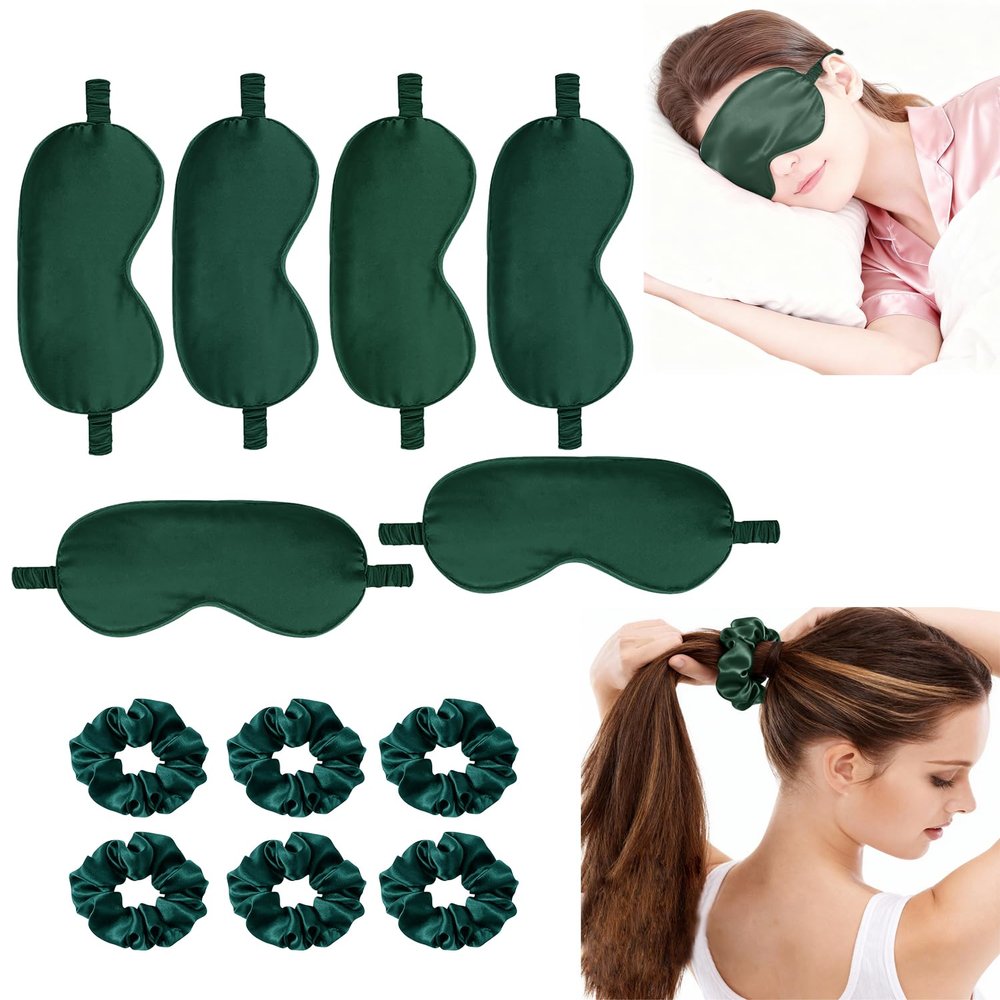 12Pcs Silk Sleep Masks Satin Eye Mask Silky Eyes Cover Blindfold Eyeshade Hair Ties Scrunchy Travel Bridesmaids Gifts