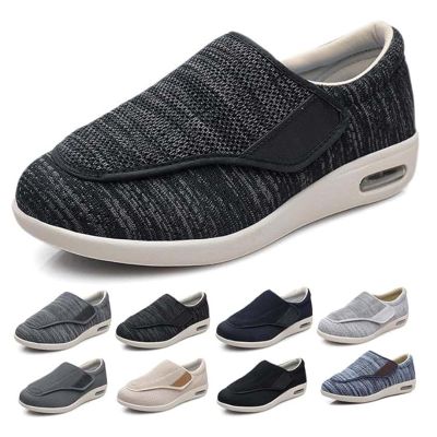 Extra Width Diabetic Shoes, Lightweight Walking Shoes, Adjustable Breathable Non-Slip Sneakers with Air Cushion, for Swollen Feet, Edema Black Gray